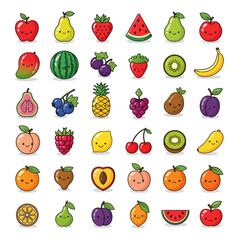 Handdrawn Smiling Fruit Collection Illustration with Cute Facial Expression for Kids