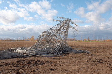 Fallen transmission tower causes devastating damage, disrupting power line infrastructure