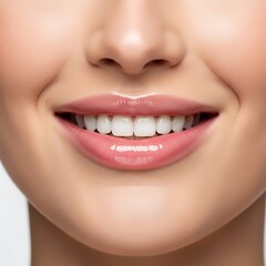 Obraz premium Close-up view of a smiling woman's mouth and teeth.