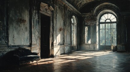 Silent and Empty Grand Ballroom in a Forgotten Palace Interior