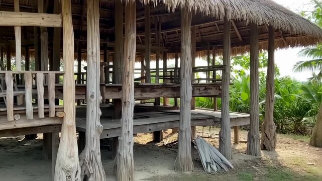 Wooden structure with thatched roof