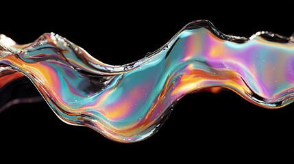 Iridescent wave of liquid metal stretching on a dark background