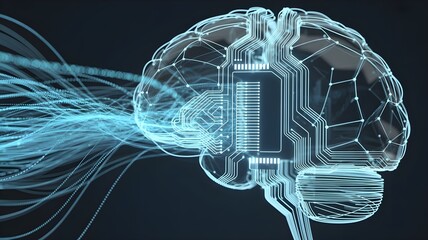AI digital brain with data flow, artificial intelligence concept.