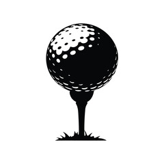 Black and white vector illustration of a golf ball on a tee, golf ball on tee silhouette vector illustration