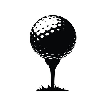 recommend clip art: Black and white vector illustration of a golf ball on a tee, golf ball on tee silhouette vector illustration
