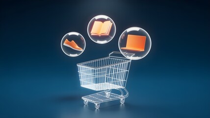 Digital wireframe shopping cart with product selection.