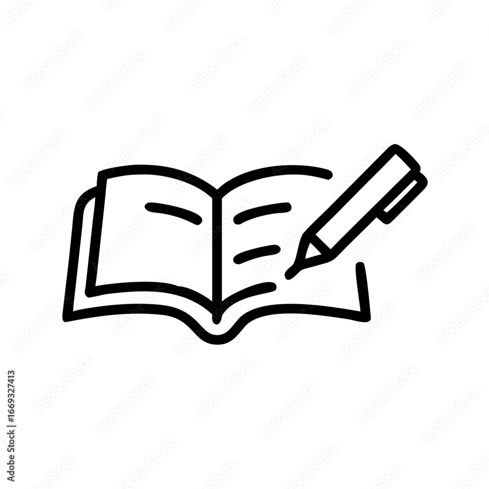 Poster opened book with pen icon for web and graphic design
