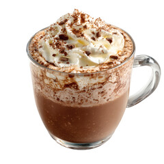 A deliciously indulgent hot chocolate topped with whipped cream and chocolate shavings