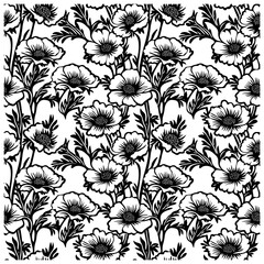 Anemone flower seamless pattern silhouette background