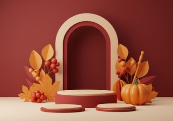 Product podium with papercut autumn decorative. Ai generate, Ai generative