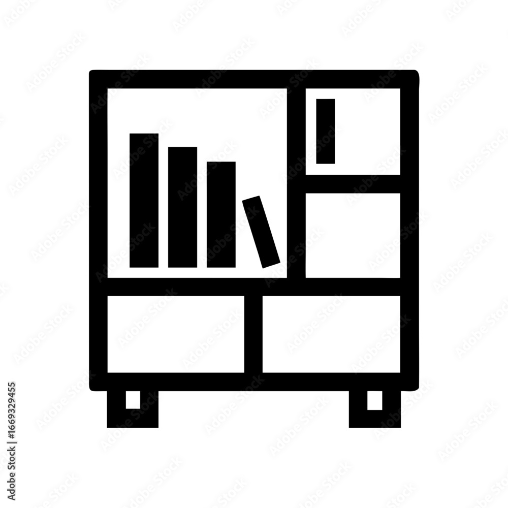 Poster silhouette bookshelf with books icon for web and graphic design