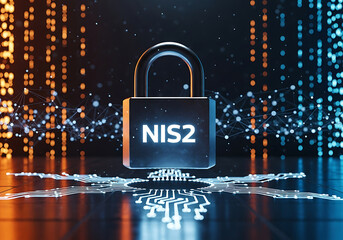 Nis2 cybersecurity padlock representing network security and data protection concepts visualization