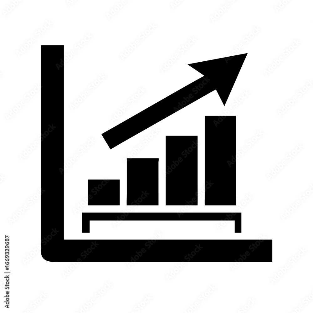Poster silhouette chart with arrow up icon for web and graphic design