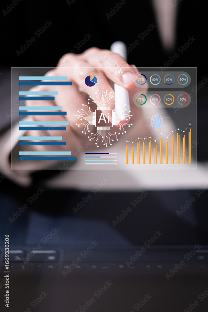 Aufkleber professional entrepreneur businessman use ai artificial intelligence data analysis to visualize dash