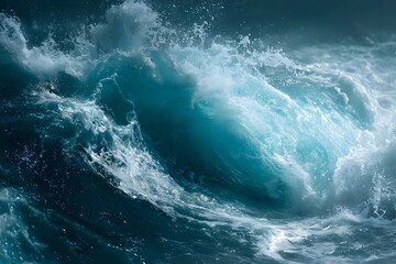 Obraz premium Turbulent, foamy, dark blue ocean waves crashing.