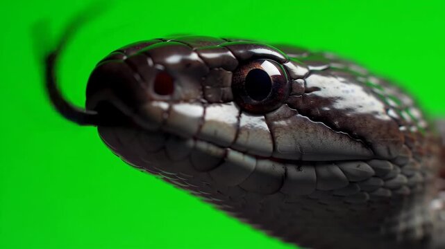 Close-Up Mesmerizing Snake Eye with Green Screen Background