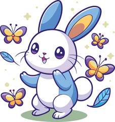 Cartoon Rabbit, Cute Cartoon Rabbit, Cute Cartoon Rabbit Vector Set, Adorable Rabbit Vector Art.