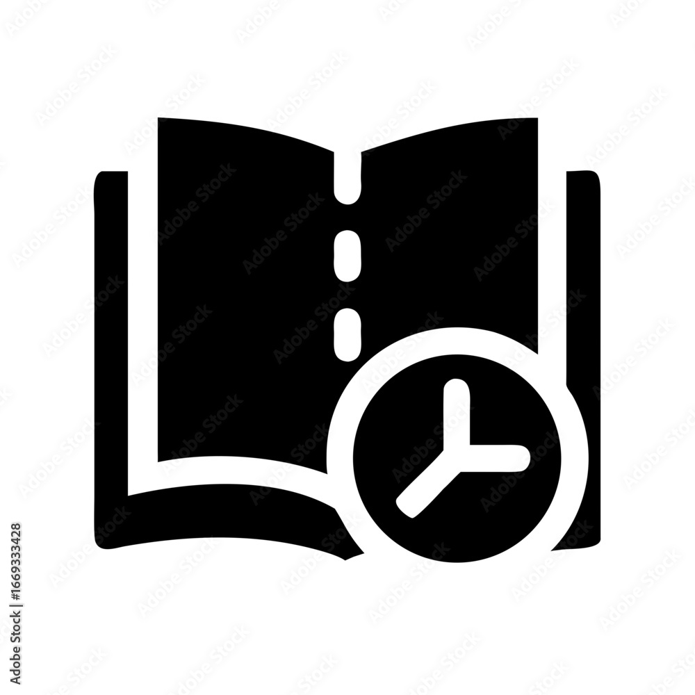 Poster silhouette open book with clock for web and graphic design