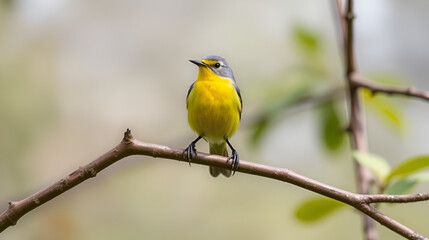 Fototapeta premium Beautiful Prothonotary Warbler (Protonotaria citrea) perched on a tree branch