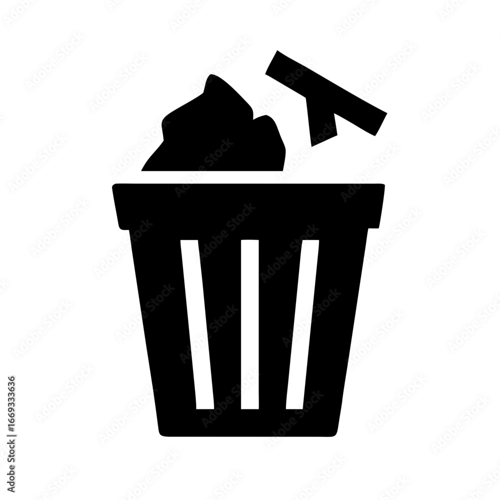 Poster silhouette overflowing trash can for web and graphic design