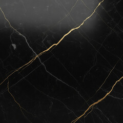 Black and Gold Marble Texture Background with Thin Veins