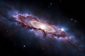 Fototapeta premium Spiral galaxy with vibrant nebulae, glowing stars, and cosmic dust in the night sky.