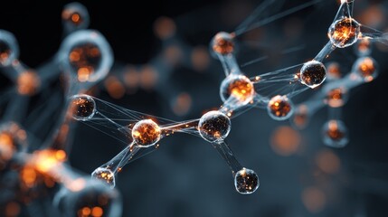 3d molecular structure with dna strands, atoms, and neuron connections on a futuristic scientific background for medicine, chemistry, biotechnology, and advanced research in science and technology