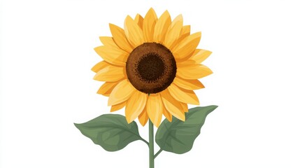 Obraz premium Bright and Cheerful Sunflower with Green Leaves on White Background