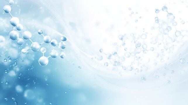 Abstract medical background with white and light blue gradient, molecular structures and scientific elements, futuristic health and biotechnology concept, laboratory research and molecular analysis de