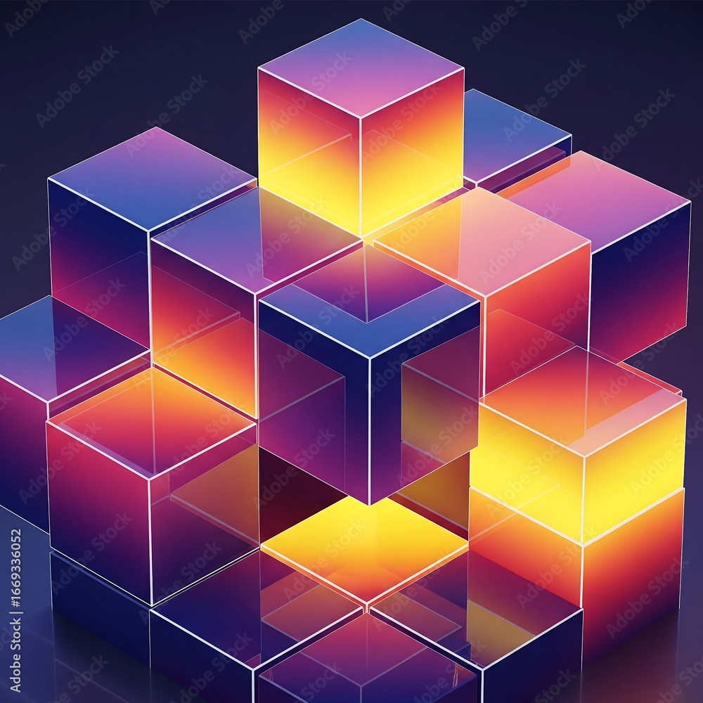 Poster abstract 3d cubes with gradient light.