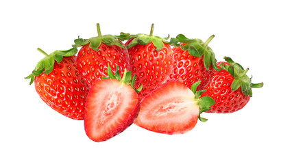 pile of fresh red strawberries on a transparent background