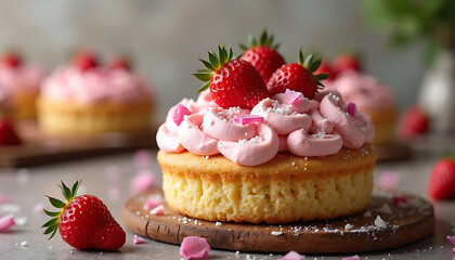 strawberry cake with whipped cream