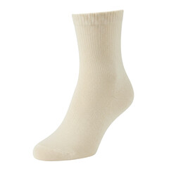 Ribbed cotton sock ankle-high, cream-colored, textured knitwear detail isolated on white background