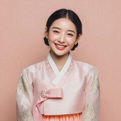 전통 한복을 입고 미소 짓는 여성,명절,전통,Generating AI