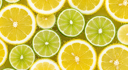 Fototapeta premium Freshly Sliced Lemons and Limes, a Vibrant Citrus Pattern.
