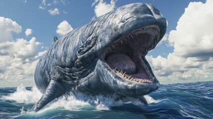 Prehistoric whale emerging from ocean