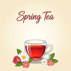 Delicate illustration of a teacup with spring flowers.