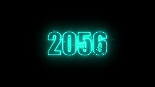 2056 Neon Sign, Vibrant Blue Glow Against Dark Jahreswechsel, Schrift mit Neonschein 4k video Background animation