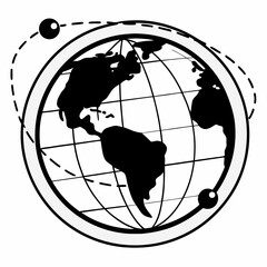 Vector art of stylized illustration of a globe with orbiting satellites, symbolizing global connectivity and space exploration
