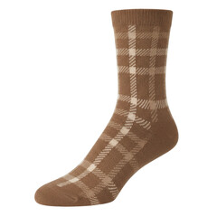 Beige and cream plaid patterned ankle sock isolated on white background