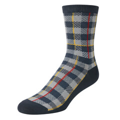 Vibrant plaid patterned ankle sock in navy blue isolated on white background