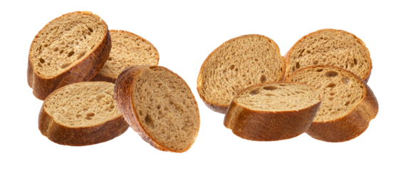 selection of sliced rye bread pieces on a transparent background