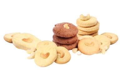 stack of cookies with cashew nuts against a transparent background