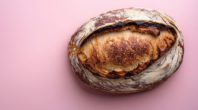 A artisanal bread loaf on a Mocha Mousse backdrop, rustic appeal, balanced with space on the right, poster-ready