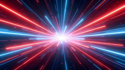 Abstract Neon Light Trails with Red and Blue: Speed and Energy Concept