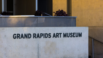 Sign of Grand Rapids Art Museum in down town Grand Rapids Michigan.