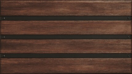 Naklejka premium Brown wood planks with dark metal stripes.