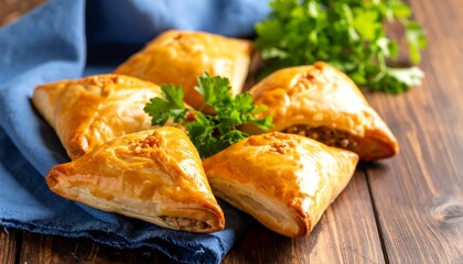 Baked pastries on wooden table
