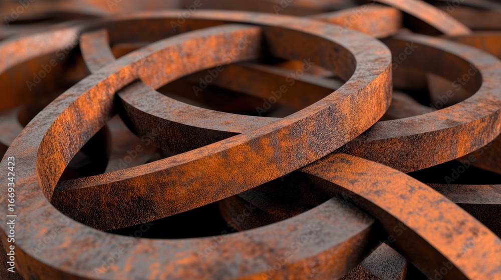 Aufkleber industrial background with aged rust patterns and corroded iron loop centerpiece