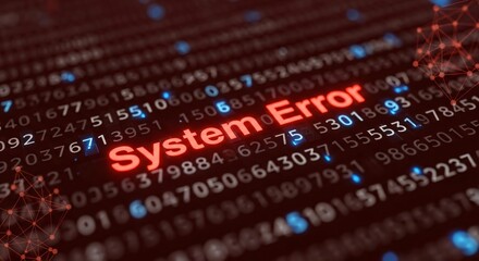 Urgent system error alert with digital data and network connections